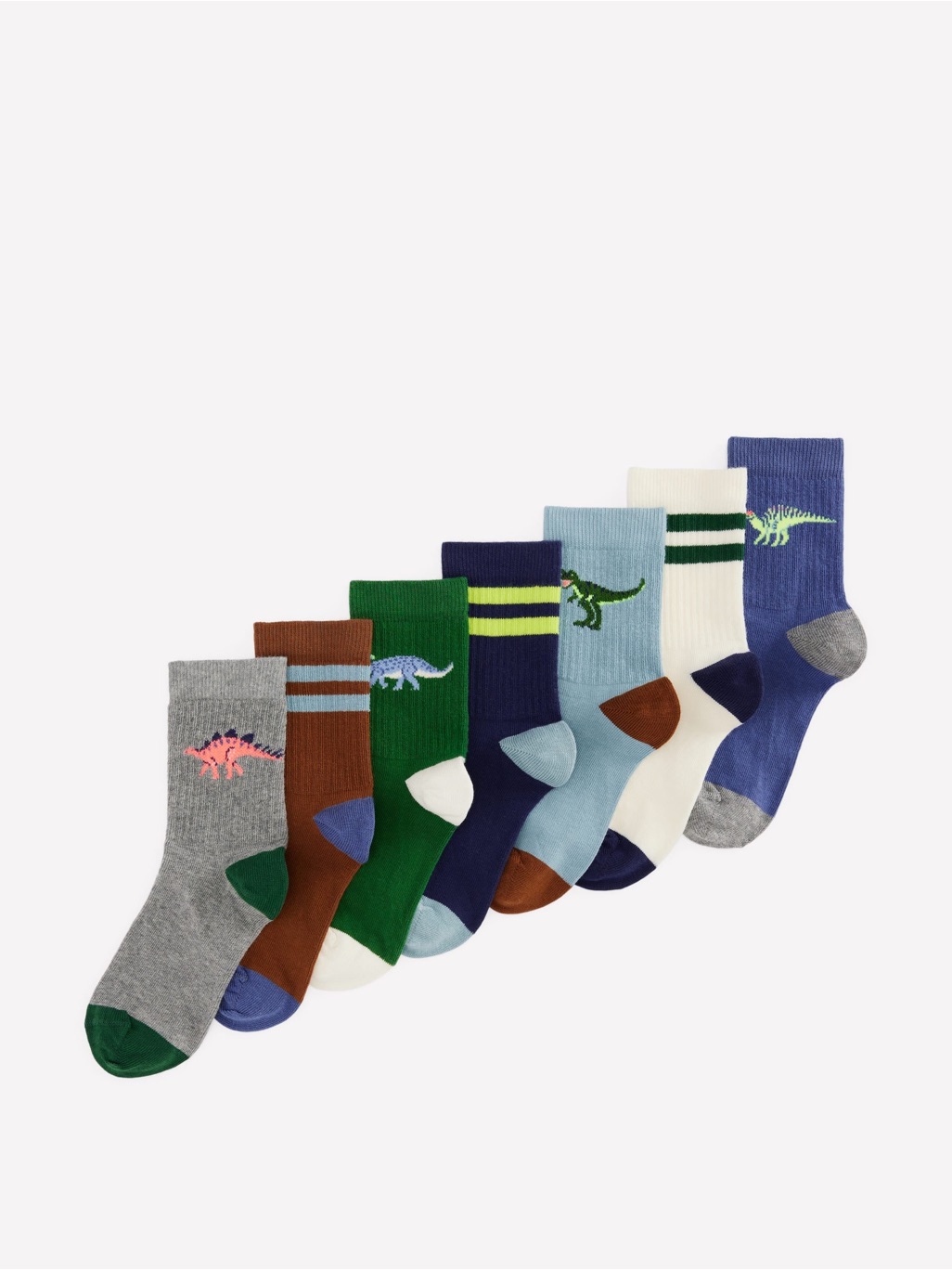 Mini Boden 7 Pack Ribbed Dinos Socks 4-7 Y 10-13